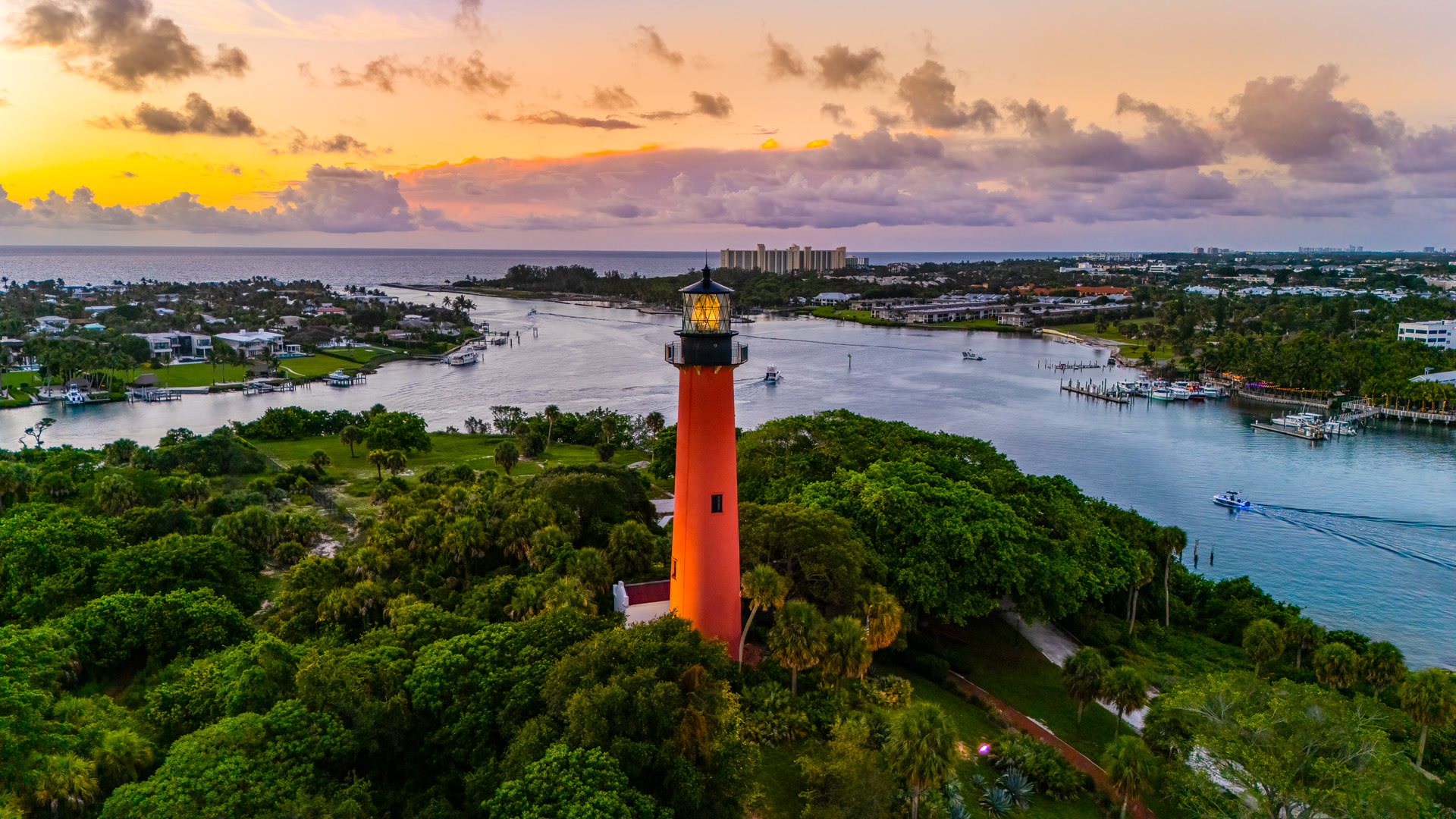 Jupiter Lighthouse above the inlet at golden hour
